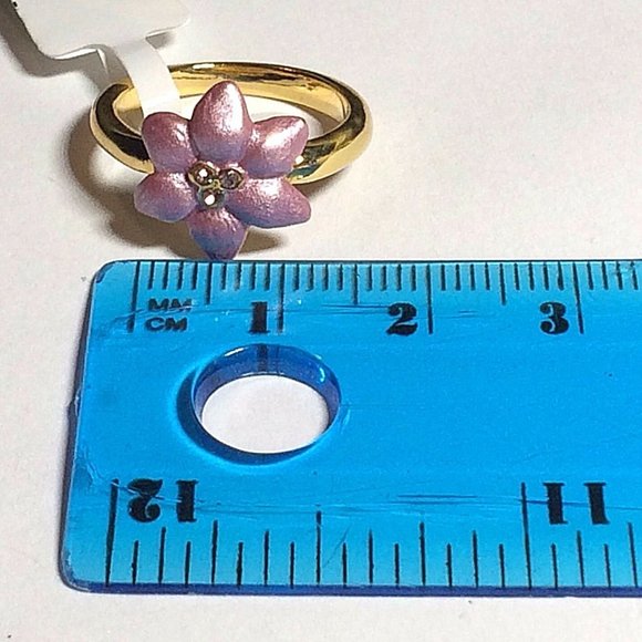 Gold Pink Plumeria Flower Ring Size 6 8 Crystal Yellow Plated Island Tropical - Picture 10 of 10